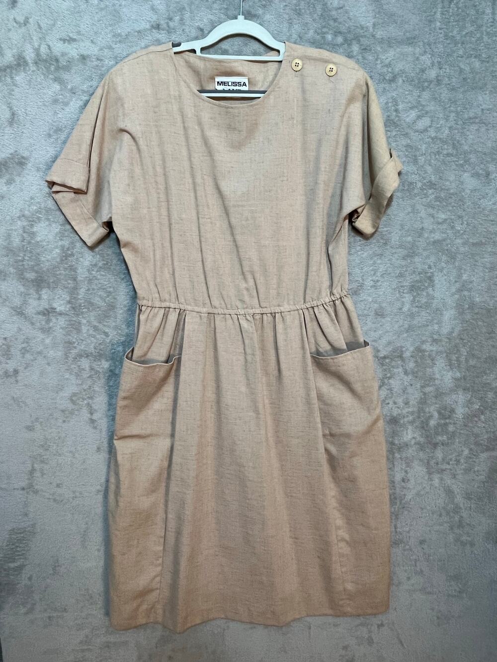 VTG Melissa Lane Dress Large Khaki Minimalist Lagenlook Modest Tradwife